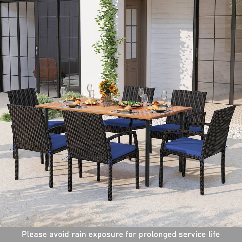 Costway 7PCS Patio Rattan Dining Set with Cushion Umbrella Hole - See details