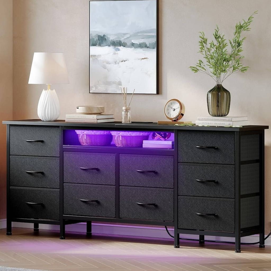 63 Inch Long Dresser TV Stand with 10 Fabric Drawers for 65-75 Inch TVs