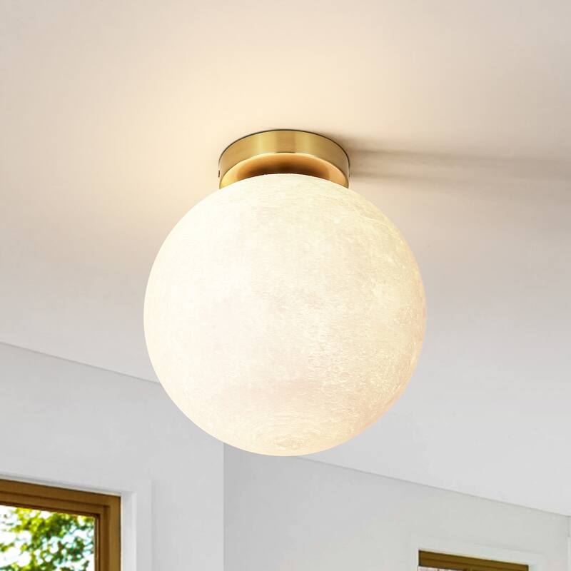 1-Light Modern 3D Printed Moon Plastic Gold Flush Mount Ceiling Light for Bedroom - 9.8 in. W x 10.6 in.H