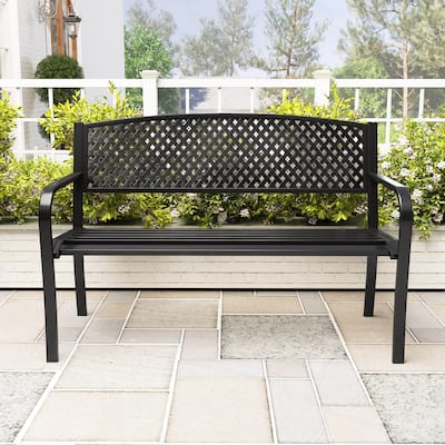 Costway 50 Inches Garden Bench Outdoor Bench with Patterned Backrest