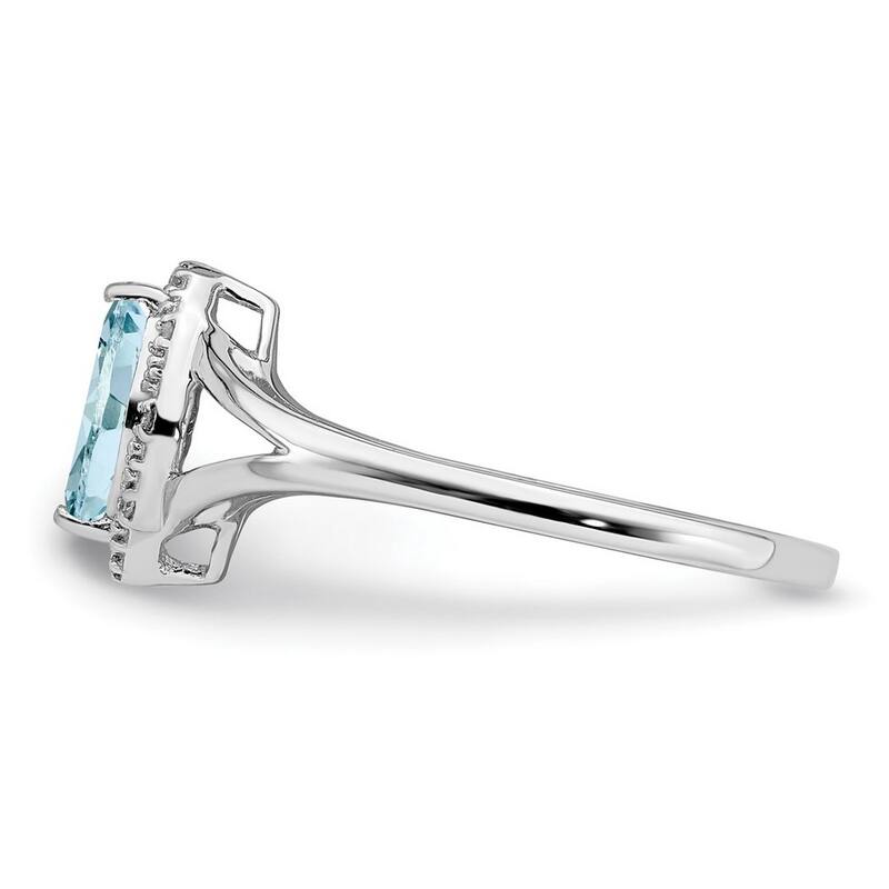 Curata 925 Sterling Silver Polished Open back Rhodium Plated Diamond and Aquamarine Marquise Ring