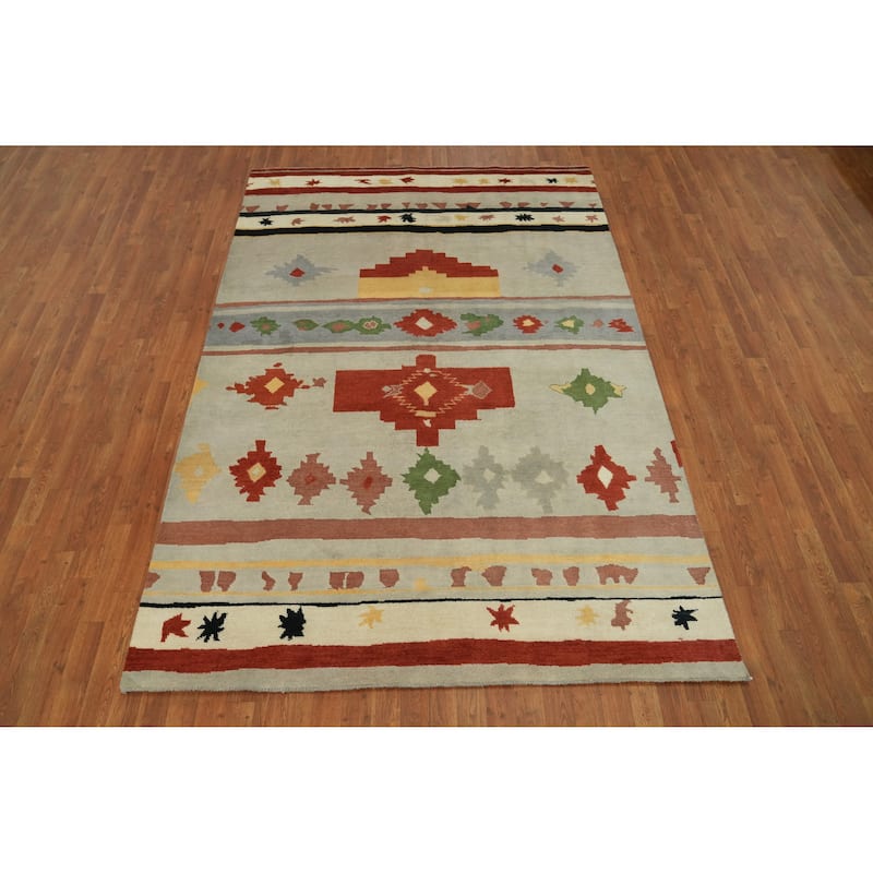 Geometric Gabbeh Vegetable Dye Area Rug Handmade Carpet - 8' 11'' X 6' 0''
