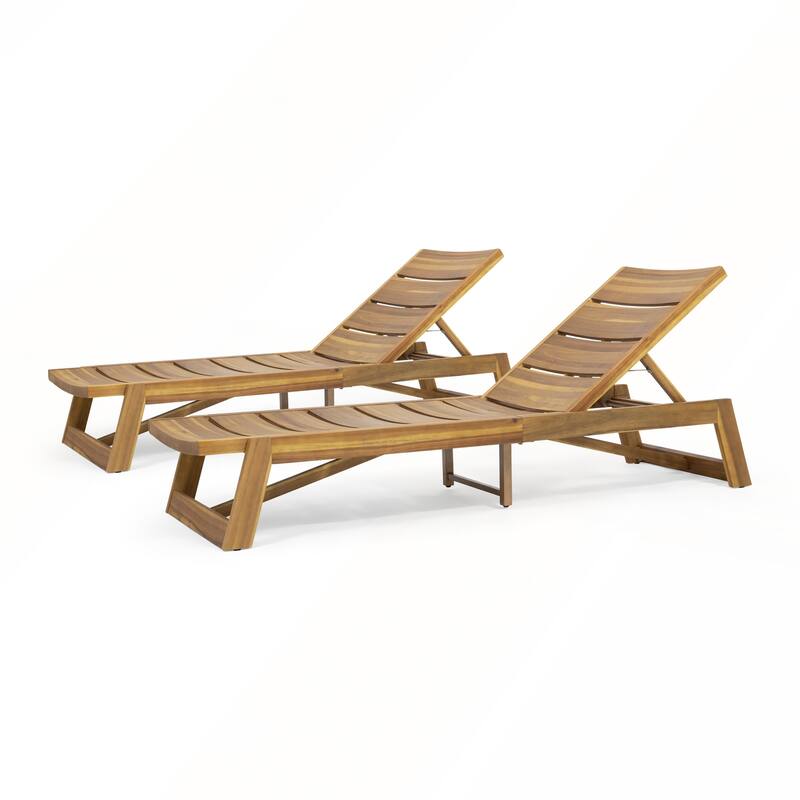 Acacia Wood Chaise Lounges Set Outdoor Decor