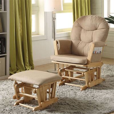 Taupe Microfiber & Natural Oak Chair & Ottoman (2Pc Pk)