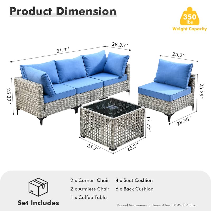 OVIOS 5 Pieces Outdoor Wicker Furniture Set With Solar-Powered Coffee Table