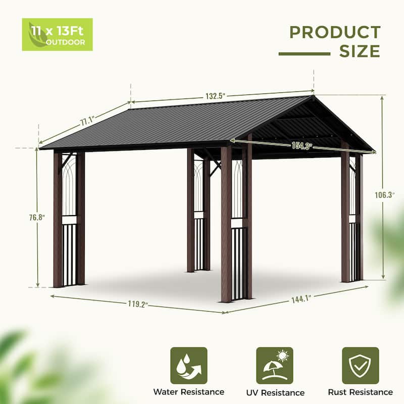11ft. x 13ft. Aluminum Galvanized Patio Gazebo with Unique Screen
