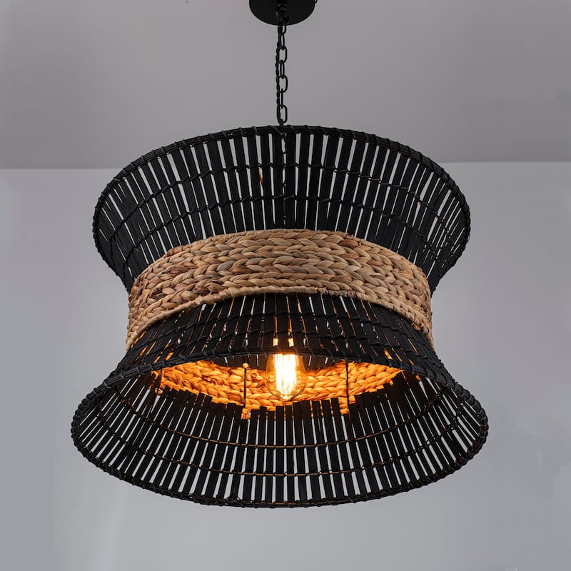 Umber 4-Light Modern Natural Rattan Pendant Ceiling Fixture Coastal Nautical Chandelier