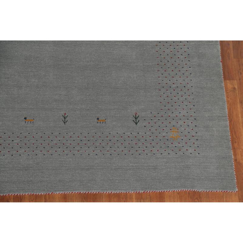 Silver Gray Gabbeh Indian Area Rug Handmade Wool Carpet - 7'7"x 9'9"