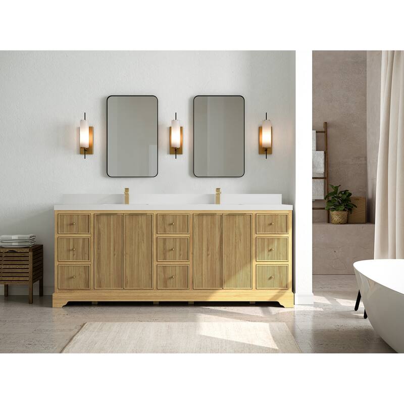 Willow Collections 84 in. W x 22 in. D Austin Solid Teak Wood Double Sink Bathroom Vanity with Countertop