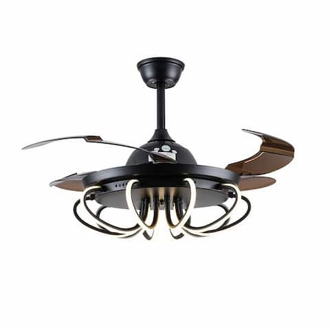 Black LED Chandelier Retractable 42In Ceiling Fan with Remote - 42"