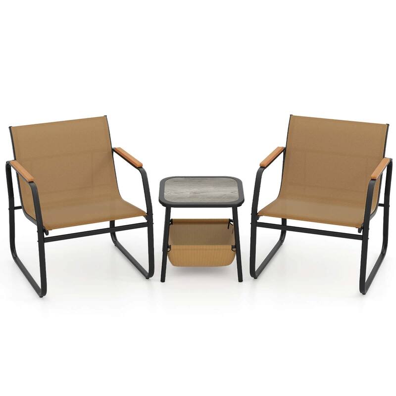 3 PCS Patio Furniture Set Outdoor Conversation Set W/ Side Table - Brown and Black