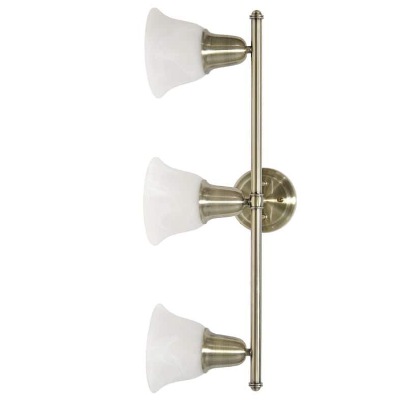 Wall Mounted Three Light Vanity Fixture with Alabaster Glass Bell Shade - 26.5" - Bronze and White