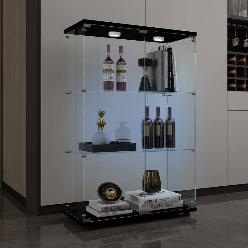 Tempered Glass Display Cabinet,Wine Cabinet,storage Cabinet,File Cabinet,with Battery-powered paipai light,Adjustable Floor Feet