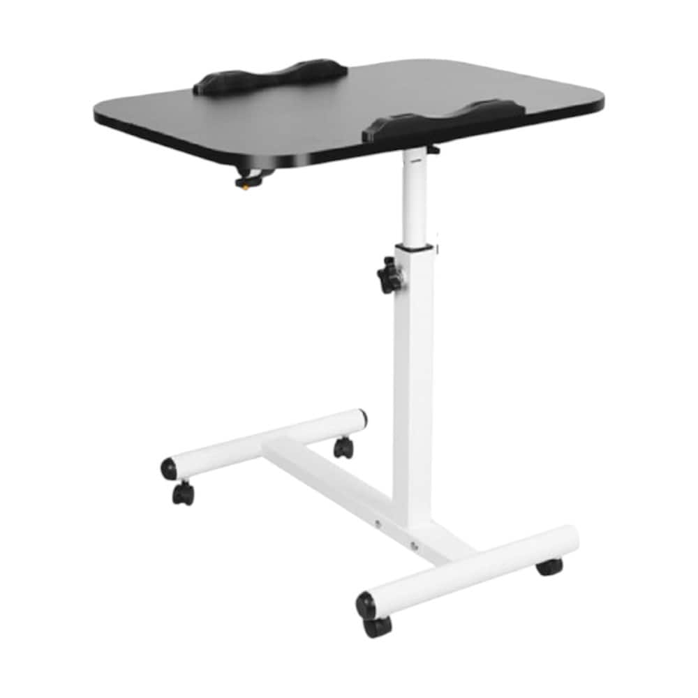 Black Mobile Swivel Work Desk with Tilting Tabletop and Adjustable Height Perfect for Laptop Use