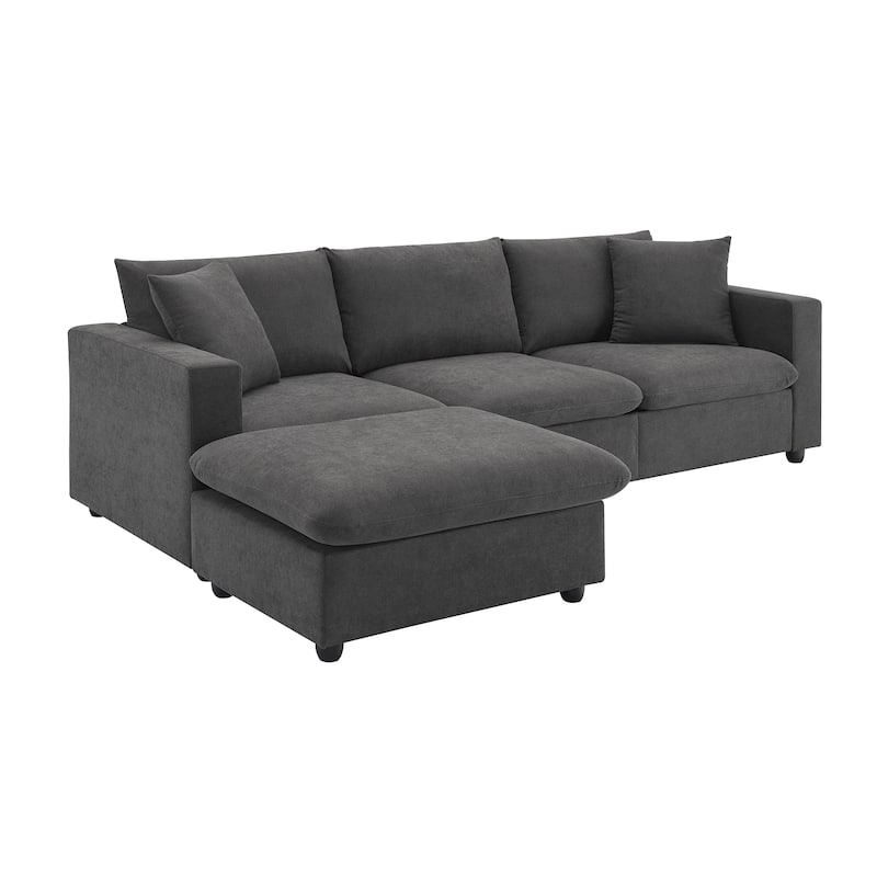 100.4*64.6"Sectional Sofa,L-shaped Couch Set with 2 Free pillows,4-seat Polyester Fabric Couch Set with Convertible Ottoman