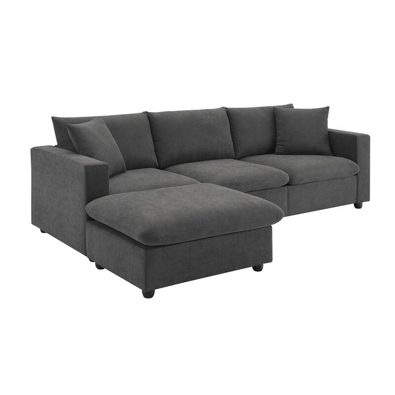 4-Seat Polyester L-Shaped Sectional Sofa with Convertible Ottoman