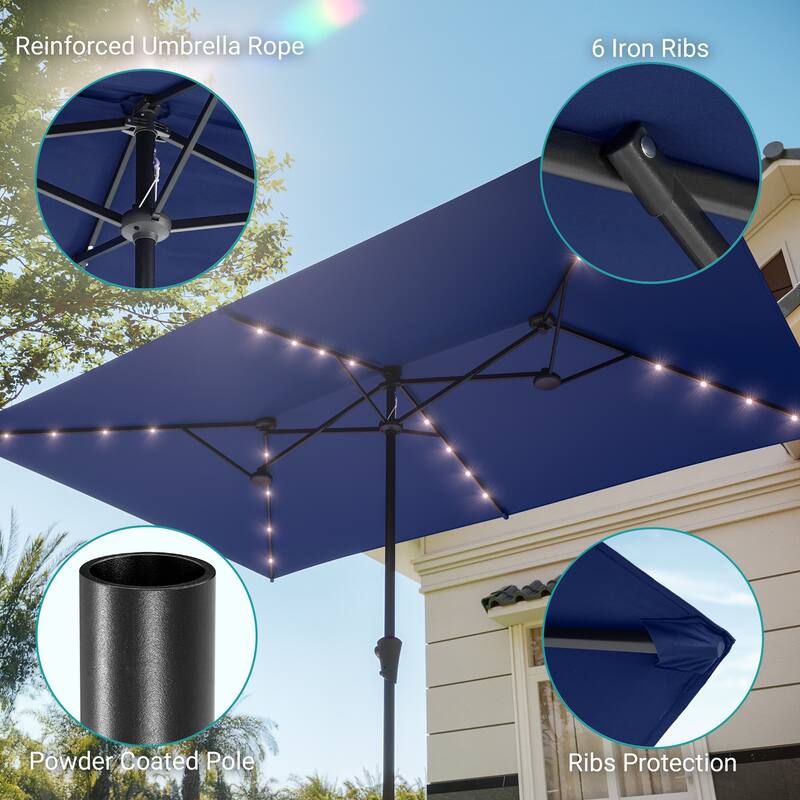 BONOSUKI 10 x 6.5Ft Solar-powered Double-Sided Patio Umbrella with Large Canopy Outdoor Table Umbrella, Anthracite Gray