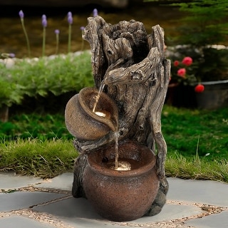Brown Resin Tree Farmhouse Pots Outdoor Water Fountain with Lights