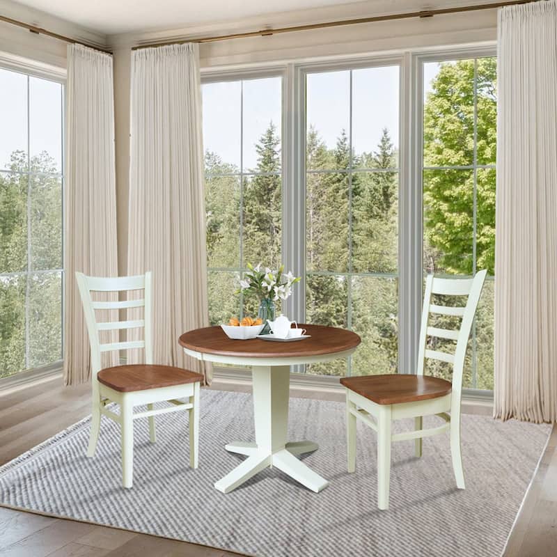 36 in Round Extension Dining Table with 12 in Leaf and Dining Chairs