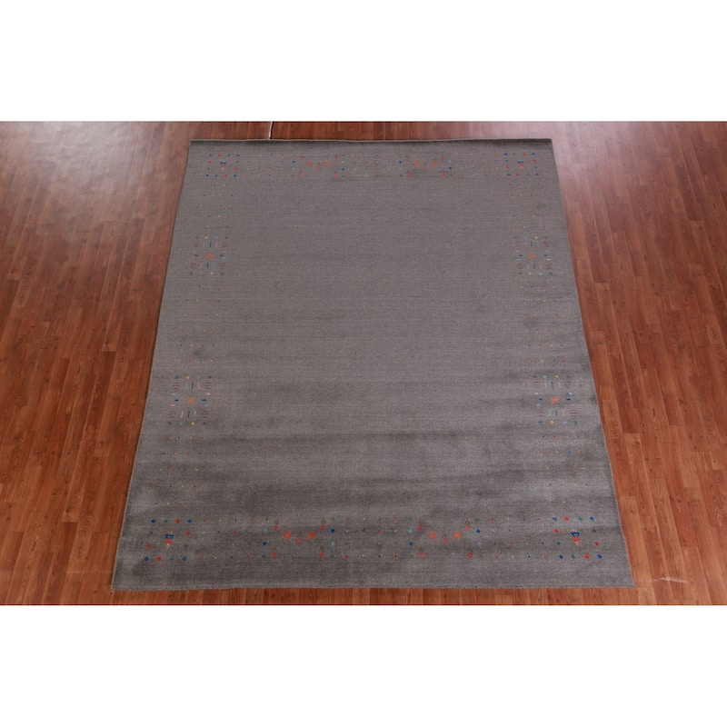 Hand Knotted Oriental 100% Wool Carpet Tribal Tribal Greys & Charcoal Gabbeh Area Rug - 9' 11'' X 8' 1''