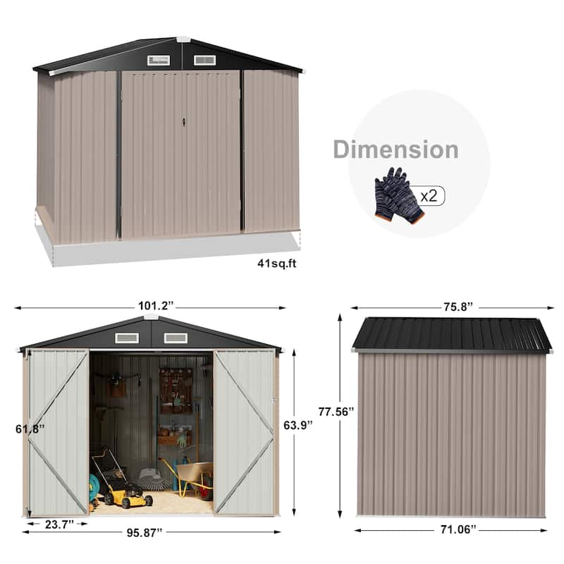 Outdoor Storage Shed with Lockable Doors and Air Vents for Garden