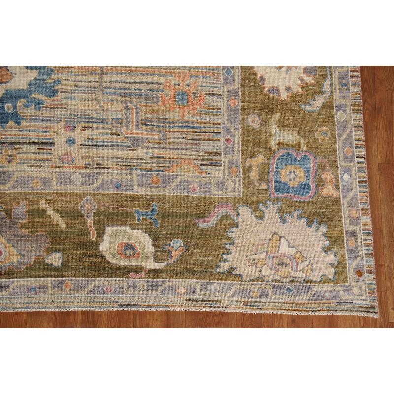Hand Knotted Oriental 100% Wool Carpet Transitional Floral Multi-Colored Oushak Area Rug - 9' 5'' X 8' 2''