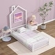 preview thumbnail 1 of 8, Twin Size Metal House Platform Bed with Guardrail and Chimney White