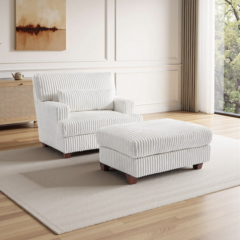 Modern Oversized Plush Corduroy Chaise Lounge Chair with Ottoman