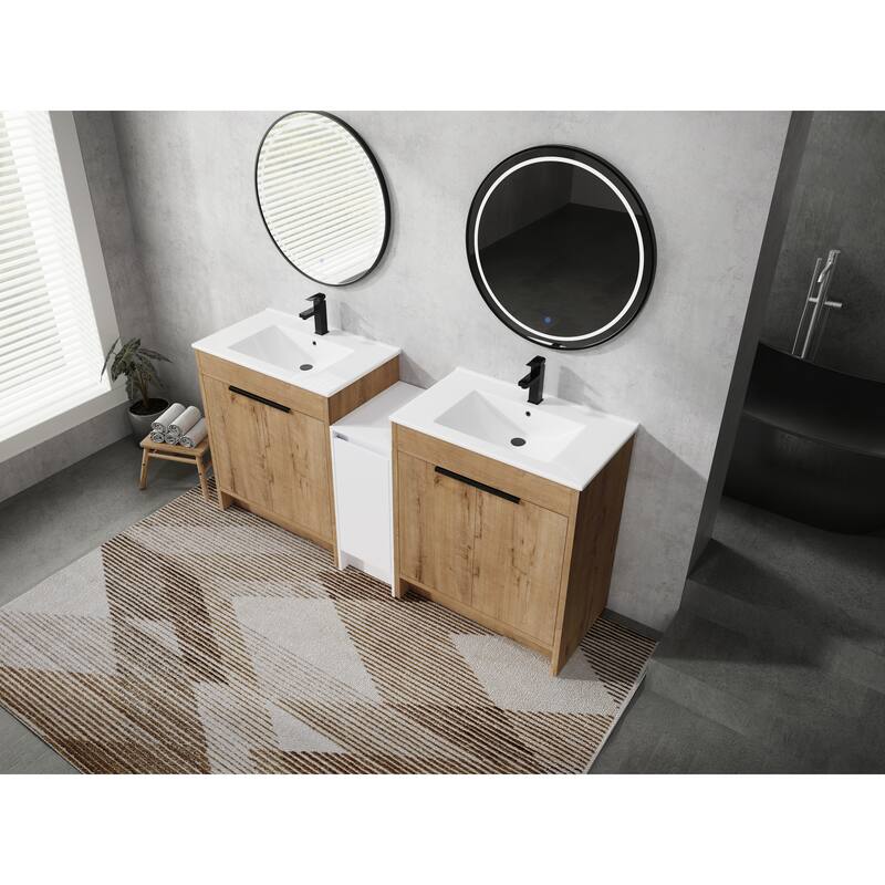 72" Freestanding Bathroom Vanity Set with Adjustable Storage Cabinets, Black Ceramic Sink