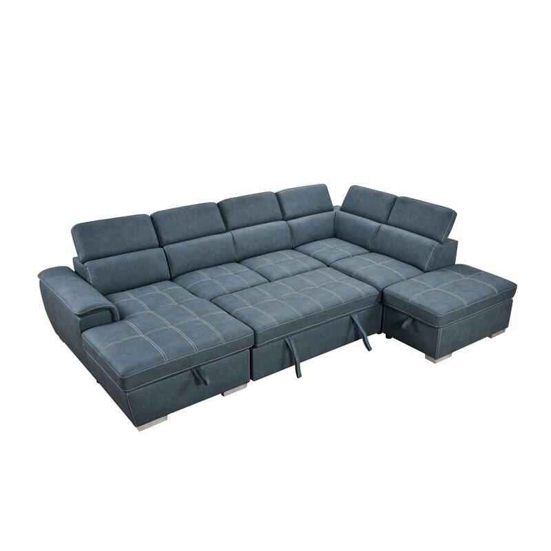 Roomfitters 128" U-Shaped Sectional Couch with Ottomans, Reversible Modular Sofa 7-Seater Couch with Storage Seat
