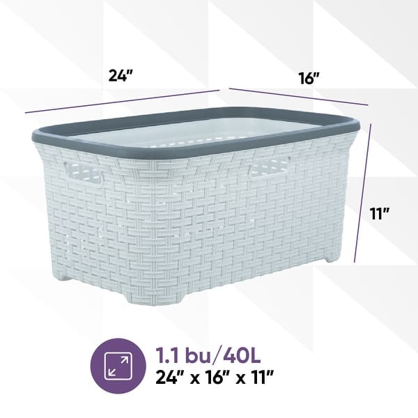 dimension image slide 0 of 4, Superio Large Wicker Laundry Basket with Cutout Carry Handles - Capacity: 50l