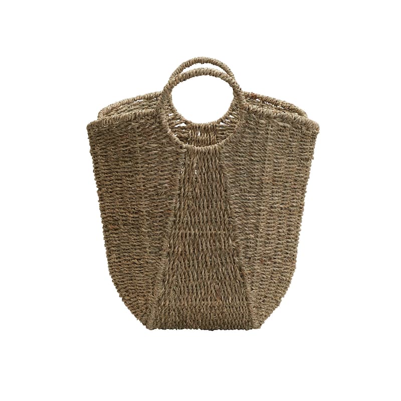 Household Essentials Woven Seagrass Wicker Storage Basket with Handles - 14.2"L x 16.1"W x 17.3"H
