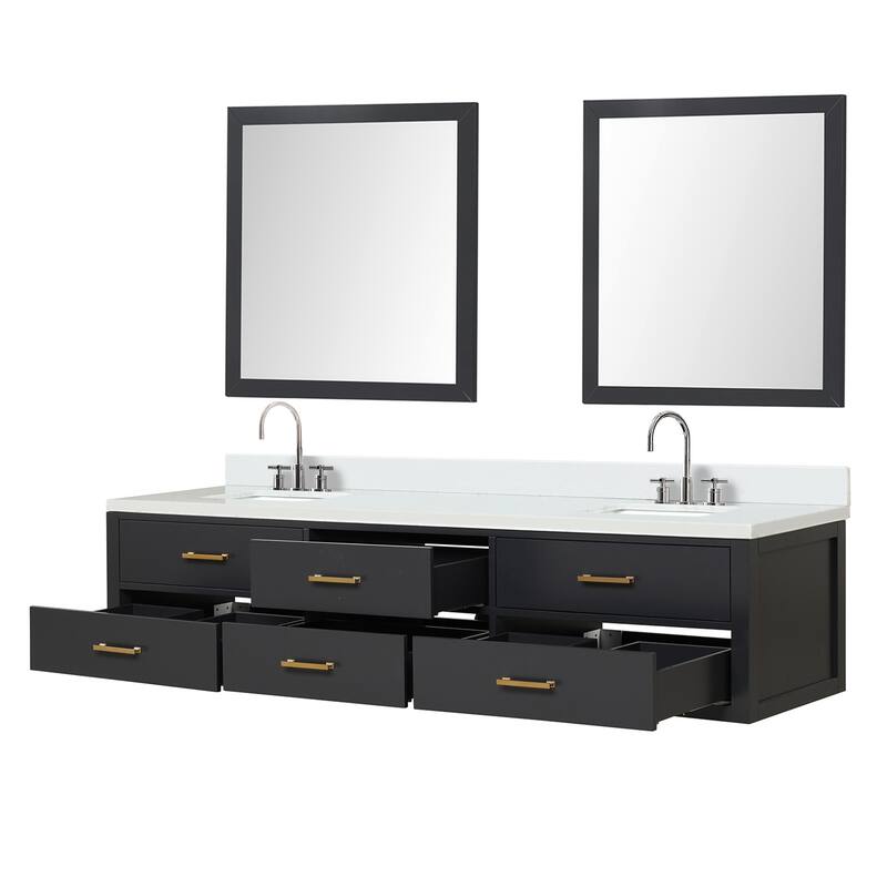Castor 60 in W x 22 in D Black Double Bath Vanity, White Quartz Top, Faucet Set, and 28 in Mirrors
