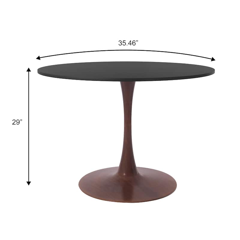 Bristol 35" Round Dining Table with MDF Top and Walnut Steel Pedestal Base for Modern Kitchen and Dining Room