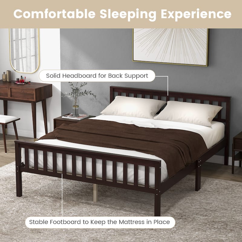 Gymax Wood Bed Frame Wood Slats Support Platform W/ Headboard - See Details
