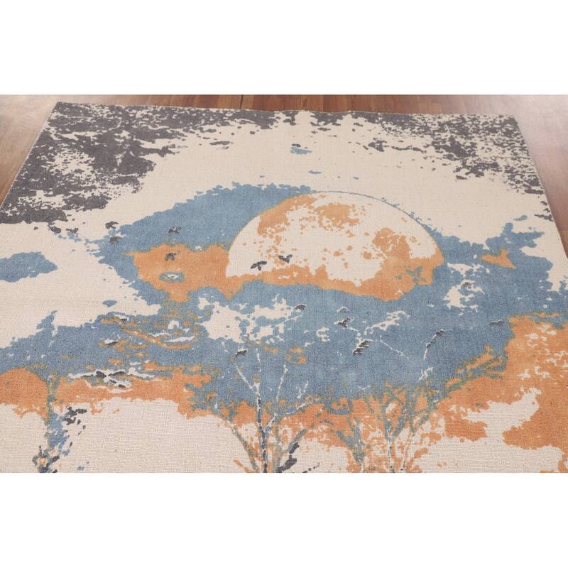 Nature Print Abstract Modern Area Rug Handmade Wool Carpet - 5'3"x 7'7"