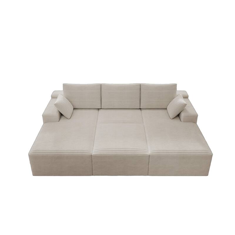 Roomfitters 98.4" Modular Sectional Sofa, 4-Piece Compressed Cloud Couch, No Assembly Required, Plush Corduroy, White