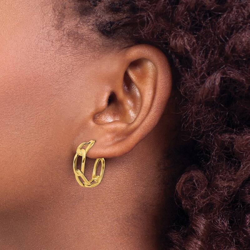 Curata 14k Yellow Gold Polished 21.2x20mm Link Post Hoop Earrings
