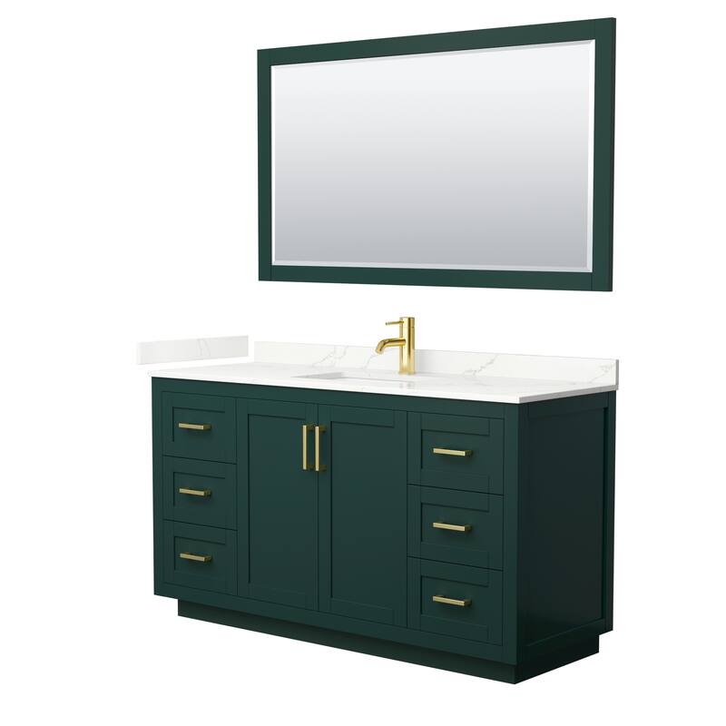 Miranda 60-inch Single Vanity, Quartz Top, 58-inch Mirror - Green, Gold Trim, Giotto Quartz Top