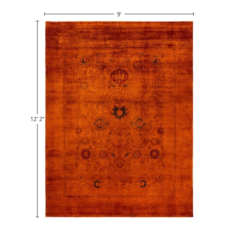 Overdyed, One-of-a-Kind Hand-Knotted Area Rug - Orange - 9' 0" x 12' 2"