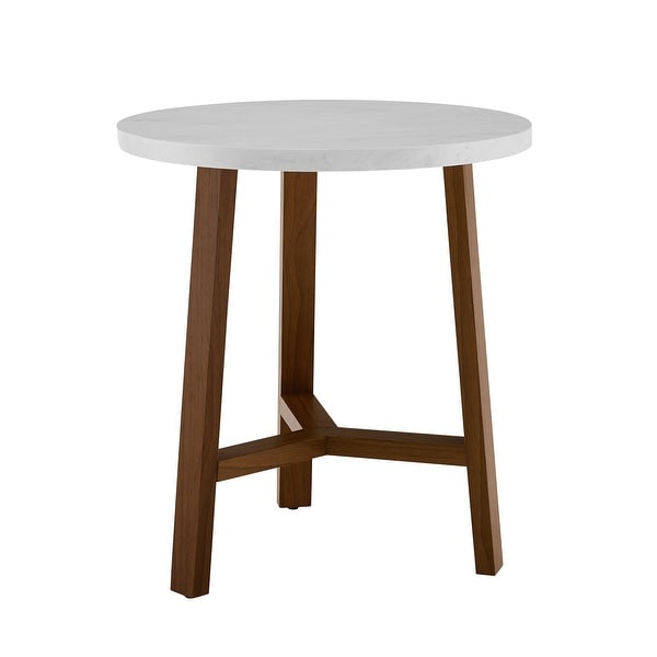 Delacora WE-BDF20EMST Solna 20" Diameter Marble Top Laminate and Wood Accent Table