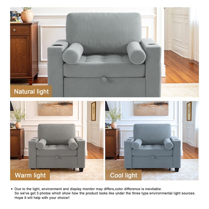 Corduroy Convertible Chair 3 in 1 Sleeper Sofa Chair Bed