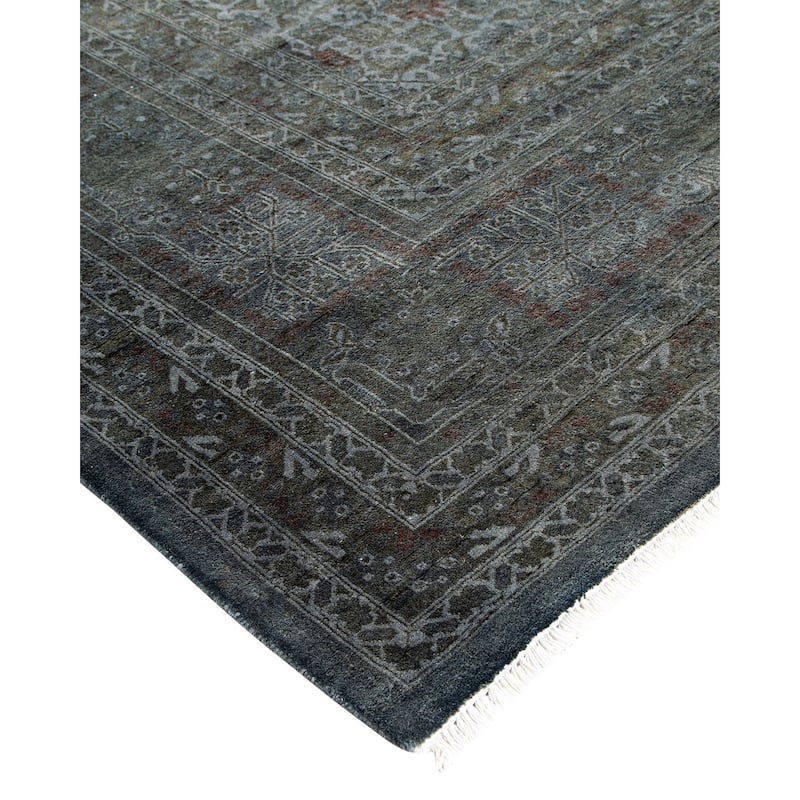 Overton Hand Knotted Wool Vintage Inspired Modern Contemporary Overdyed Gray Area Rug - 9' 1" x 12' 1"
