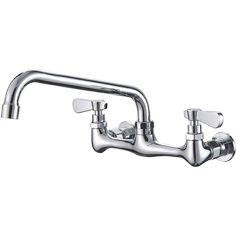 Wall Mount Kitchen Faucet With 10 Inch Swivel Spout 8 Inch Center Commercial Sink Faucet 2-Handle No Lead Polish Chrome Tap - Chrome