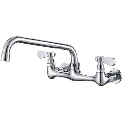 Wall Mount Kitchen Faucet With 10 Inch Swivel Spout 8 Inch Center Commercial Sink Faucet 2-Handle No Lead Polish Chrome Tap