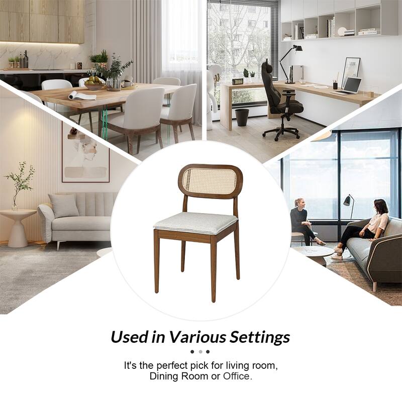 Konstantin Modern Solid Wood Dining Chair with Ratten Back and Removable Cushion Set of 2 by HULALA HOME