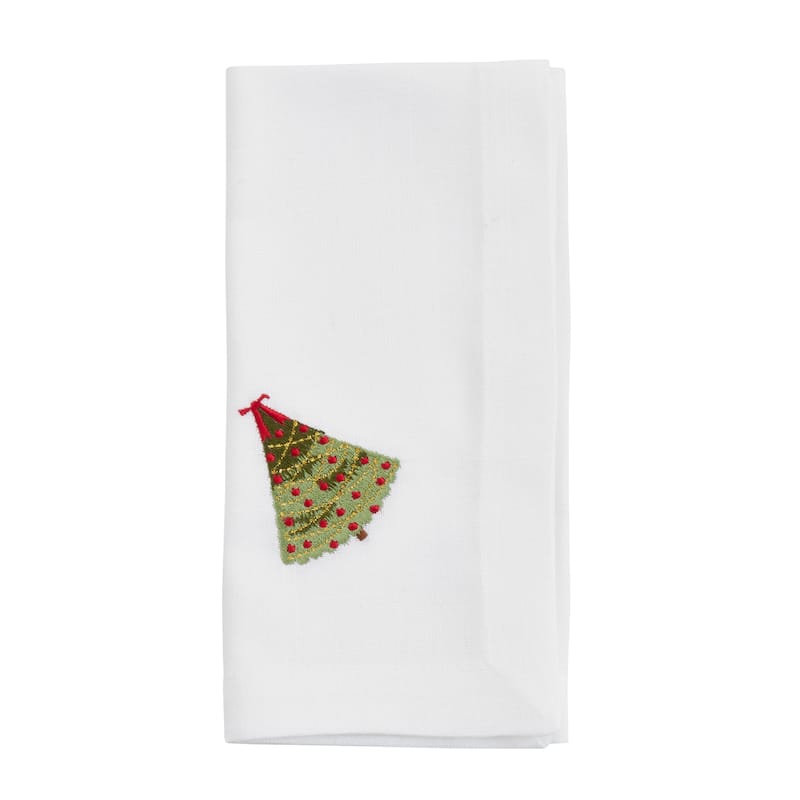 Embroidered Table Napkins With Christmas Tree Design (Set of 4) - 20"x20"