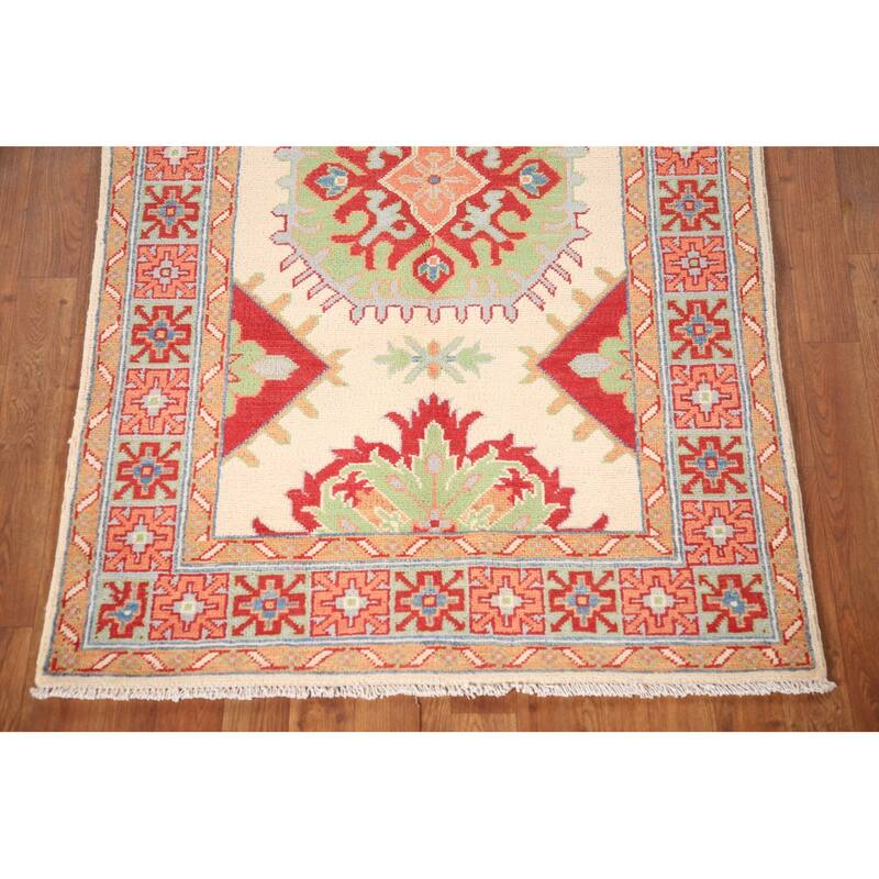 Geometric Kazak Oriental Accent Rug Handmade Wool Carpet - 3'4"x 5'0"