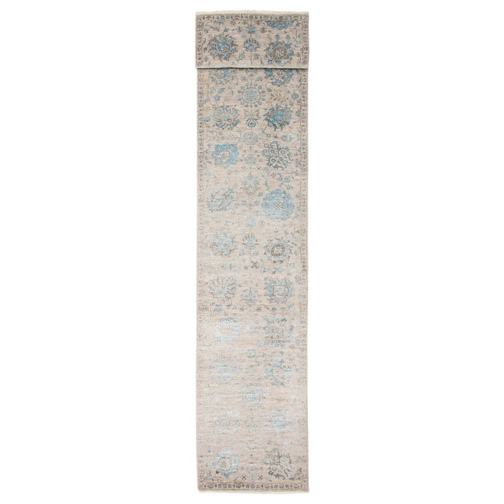ECARPETGALLERY Hand-knotted Heritage Grey Silk, Wool Rug - 2' 8" x 14' 2"
