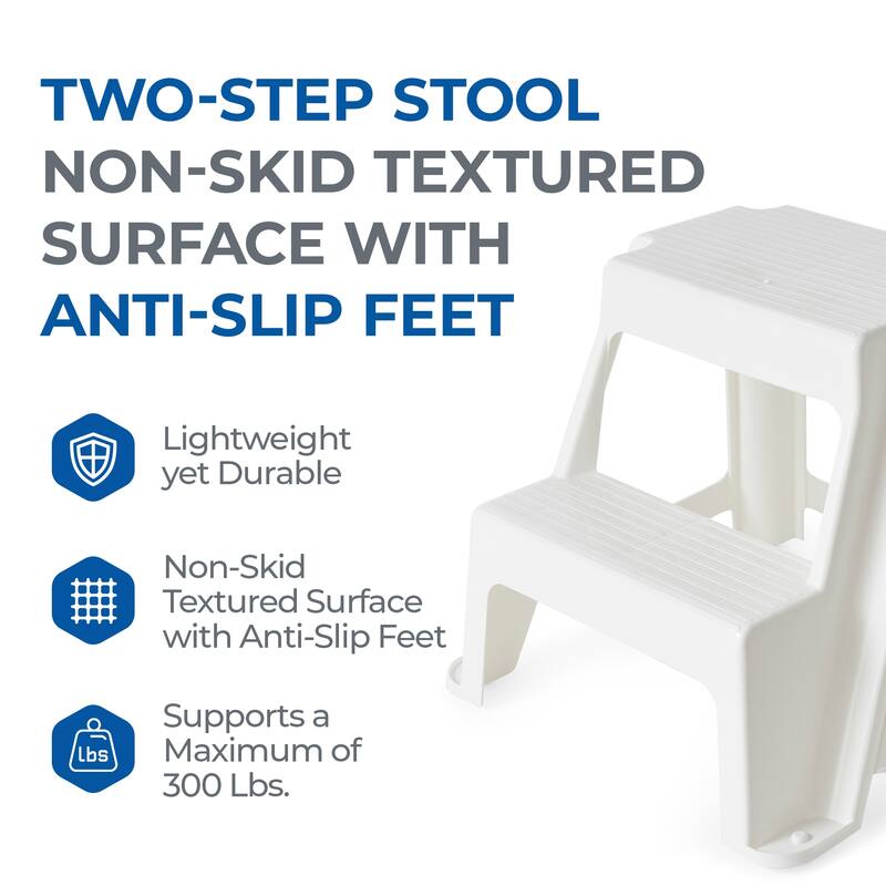 Gracious Living 16" Plastic 2 Step Portable Garage Home & Kitchen Stool, White - 18 x 16 x 18.75 inches